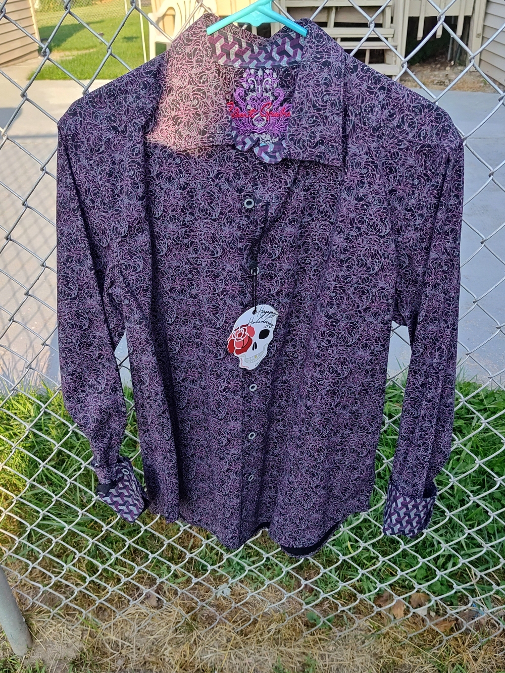 Robert Graham Briggs Long Sleeve Purple Button-Up Shirt Medium Classic Fit